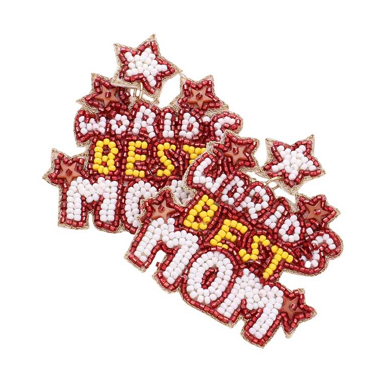 Worlds Best Mom Felt Back Beaded Star Message Link Earrings