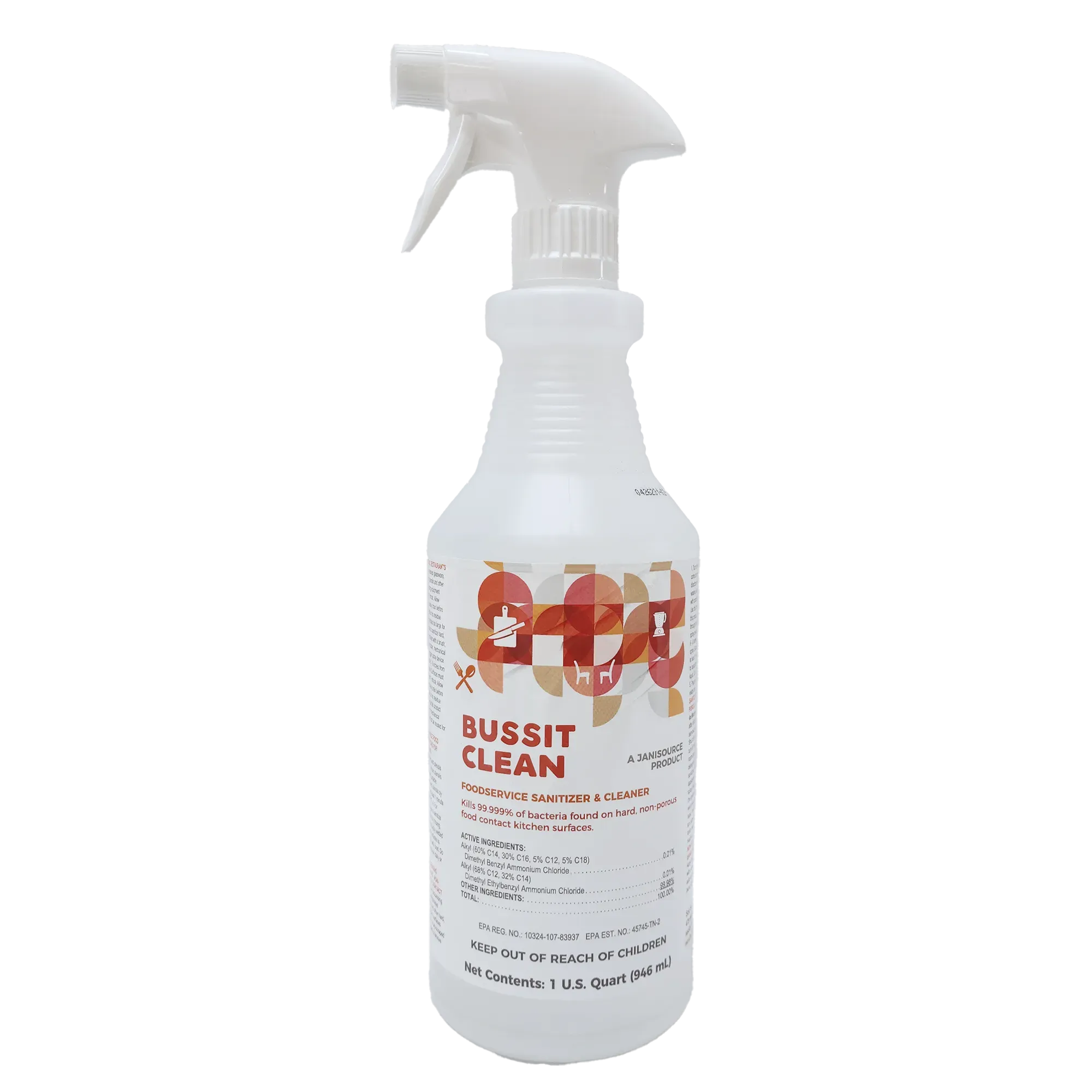 Bussit Clean Food Surface Sanitizer & Cleaner, Spray & Wipe, Quart
