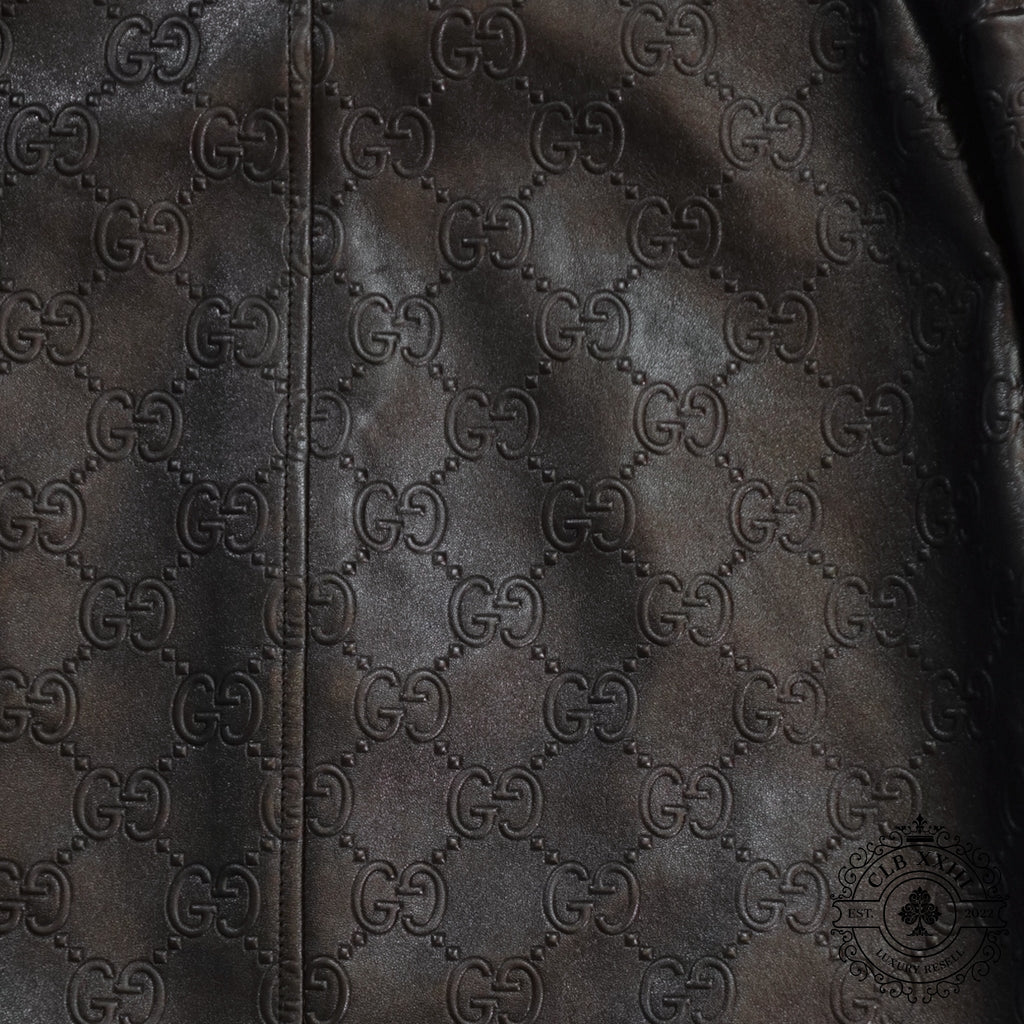 Gucci GG Leather Bomber Jacket in Black