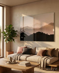Sepia Layered Ridges and Pine Forest Glass Wall Art