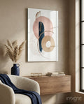 Blush Navy Gold Ring Dots Glass Wall Art