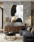 Black Gold Leaf Marble Glass Wall Art