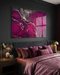 Fuchsia Silver Marble Ink Glass Wall Art