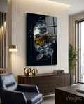 Gold Paint Stripe Poseidon Bust Glass Wall Art
