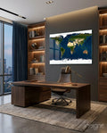 Satellite Earth World Map Glass Wall Art