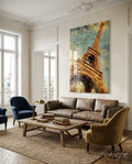 Golden Grunge Paris Eiffel Glass Wall Art