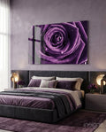 Dewdrop Violet Rose Spiral Bloom Glass Wall Art
