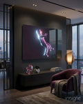 Neon Lit Floating Figure Glass Wall Art
