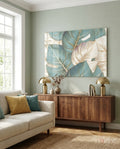 Teal Gold Tropical Leaves Glass Wall Art