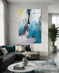 Teal Yellow Ink Cascade Glass Wall Art