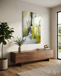 Chartreuse Lavender Ink Flow Glass Wall Art