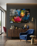 Vibrant Rainbow Ink Marble Glass Wall Art
