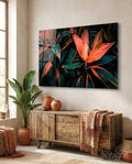 Coral Tropical Leaves Glass Wall Art