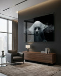 White Wireframe Face On Black Glass Wall Art