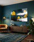 Golden Trees Deer And Clouds Glass Wall Art