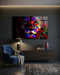 Vivid Neon Pop Art Lion Glass Wall Art