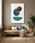 Teal Bowl And Navy Circle Shapes Glass Wall Art