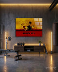 Red Banner Open Palm Martial Artist Glass Wall Art
