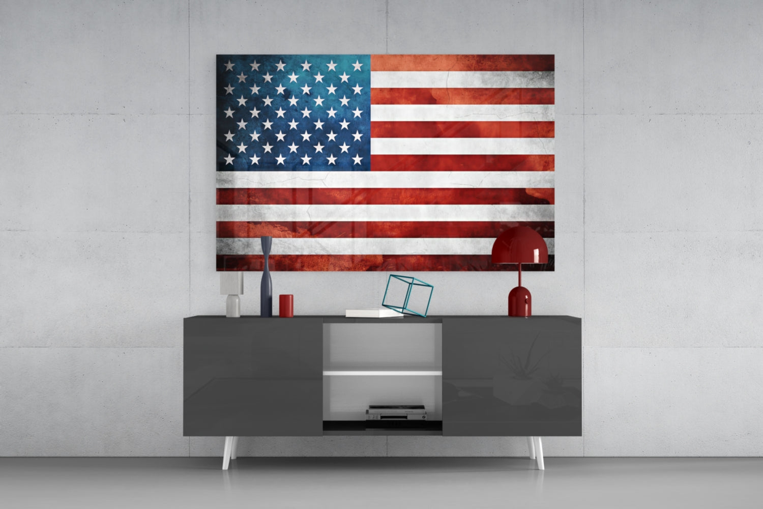 Vintage Watercolor American Flag Glass Wall Art