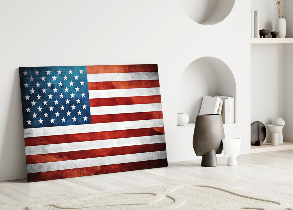 Vintage Watercolor American Flag Glass Wall Art
