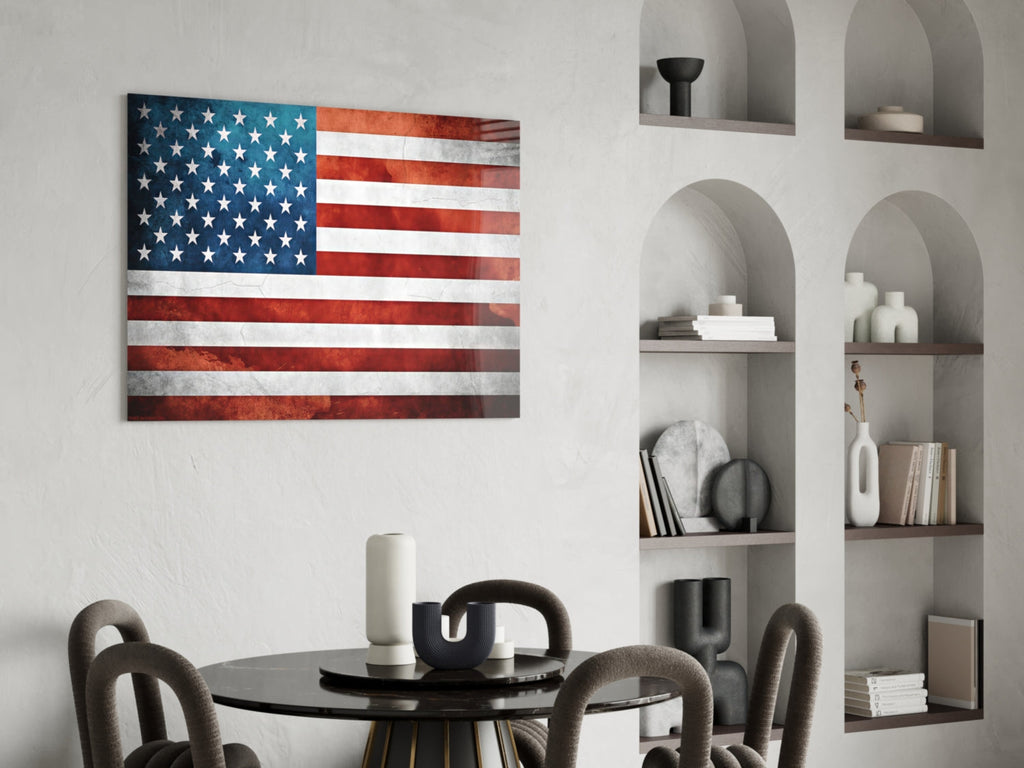 Vintage Watercolor American Flag Glass Wall Art