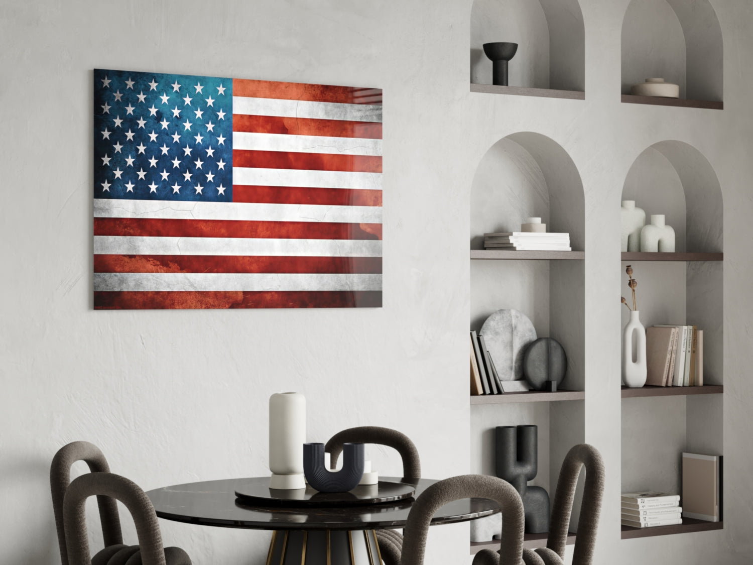 Vintage Watercolor American Flag Glass Wall Art