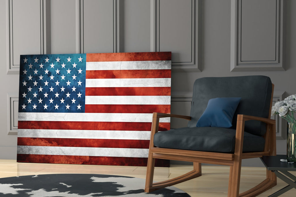 Vintage Watercolor American Flag Glass Wall Art