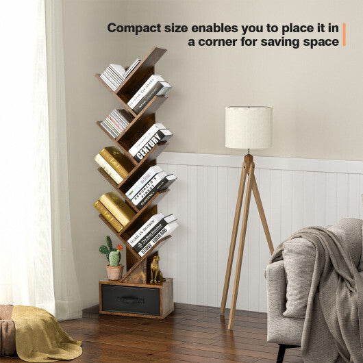10-Tier Bookshelf with Drawer Free-standing Storage Bookcase-White
