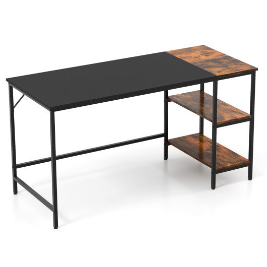 55 Inch Modern Industrial Style Study Writing Desk with 2 Storage Shelves-Brown