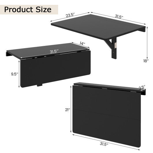 31.5 x 23.5 Inch Wall Mounted Folding Table for Small Spaces-White