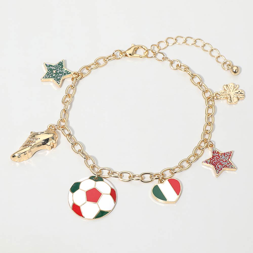 Italy Soccer Ball Shoe Star Charm Station Bracelet