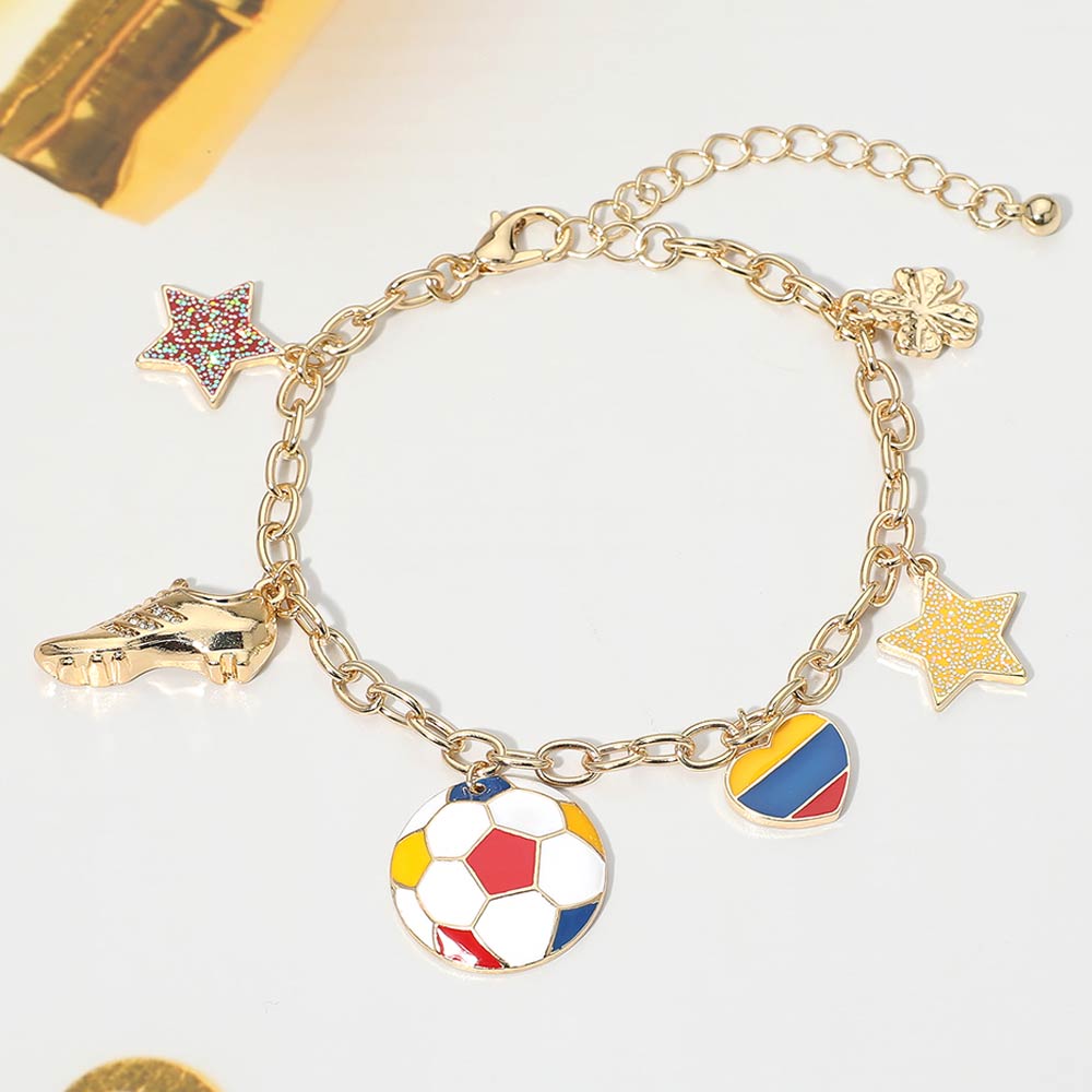 Colombia Soccer Ball Shoe Star Charm Station Bracelet