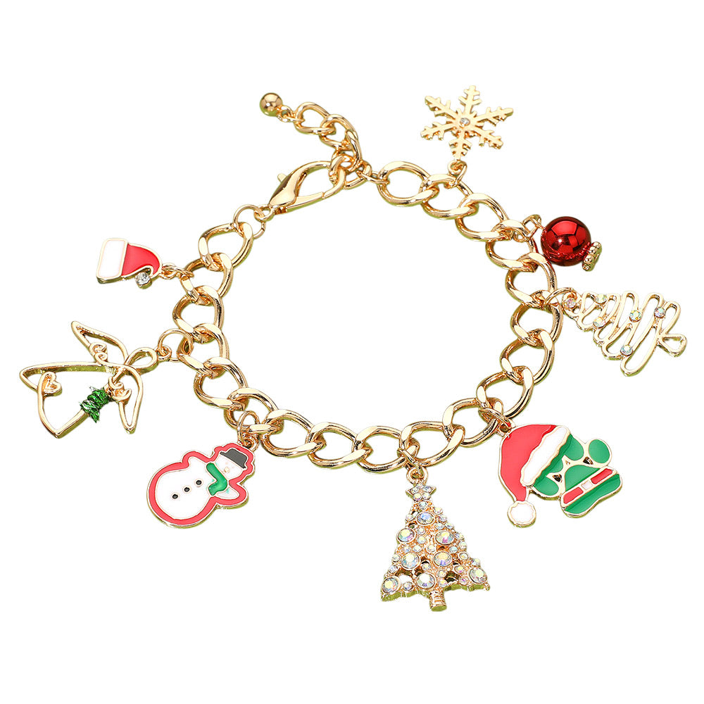 Christmas Tree Santa Claus Snowflake Snowman Snow Angel Charm Bracelet