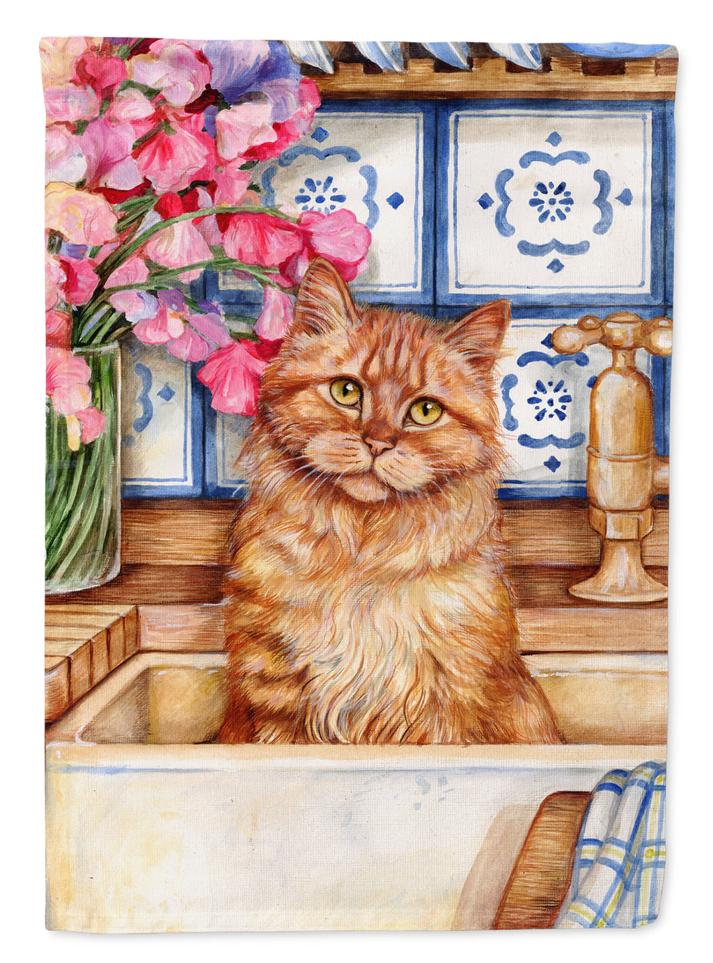 Cat In Sink by Debbie Cook Garden Flag Mailbox Decorative Yard Banner Outside Patio Artwork for Flower Beds, Garden Size, Multicolor