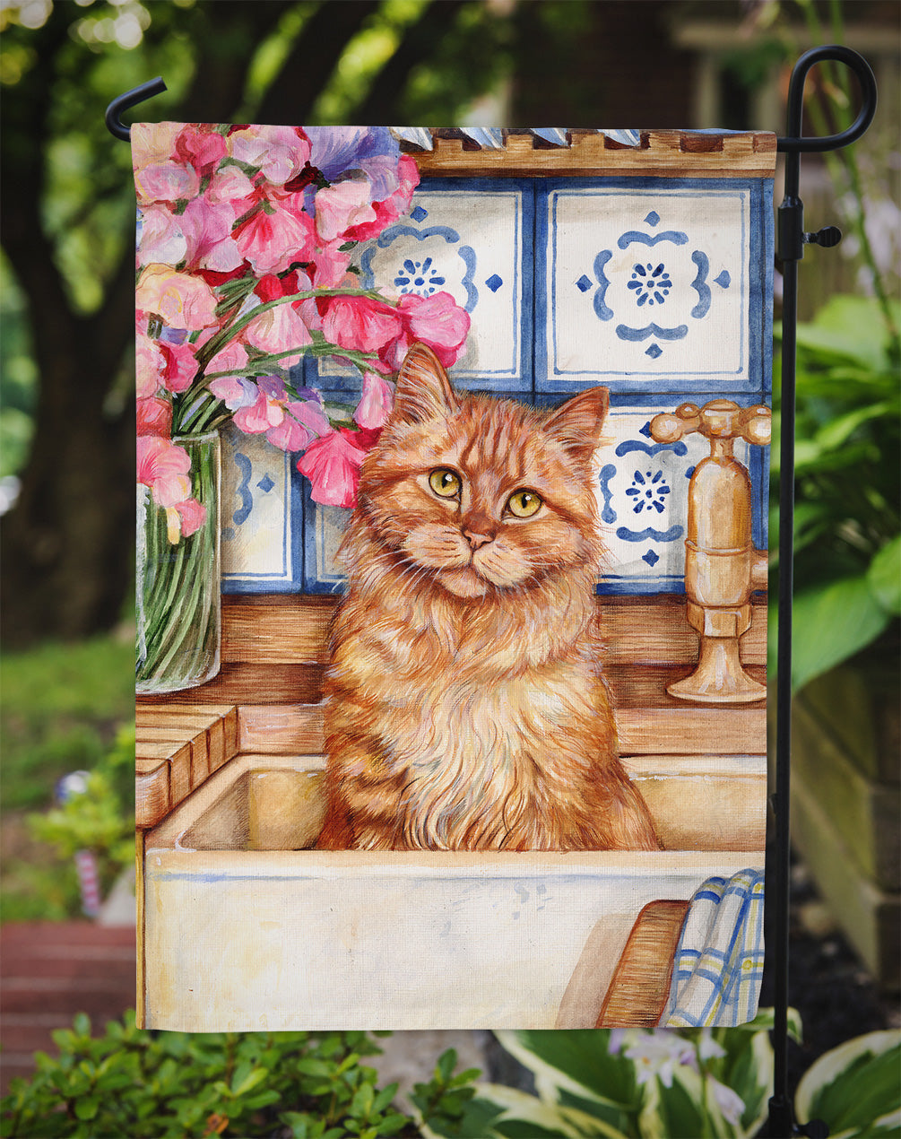 Cat In Sink by Debbie Cook Garden Flag Mailbox Decorative Yard Banner Outside Patio Artwork for Flower Beds, Garden Size, Multicolor