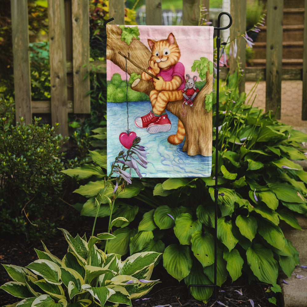 Valentine Cat Fishing For Love Garden Flag Mailbox Decorative Yard Banner Outside Patio Artwork for Flower Beds, Garden Size, Multicolor