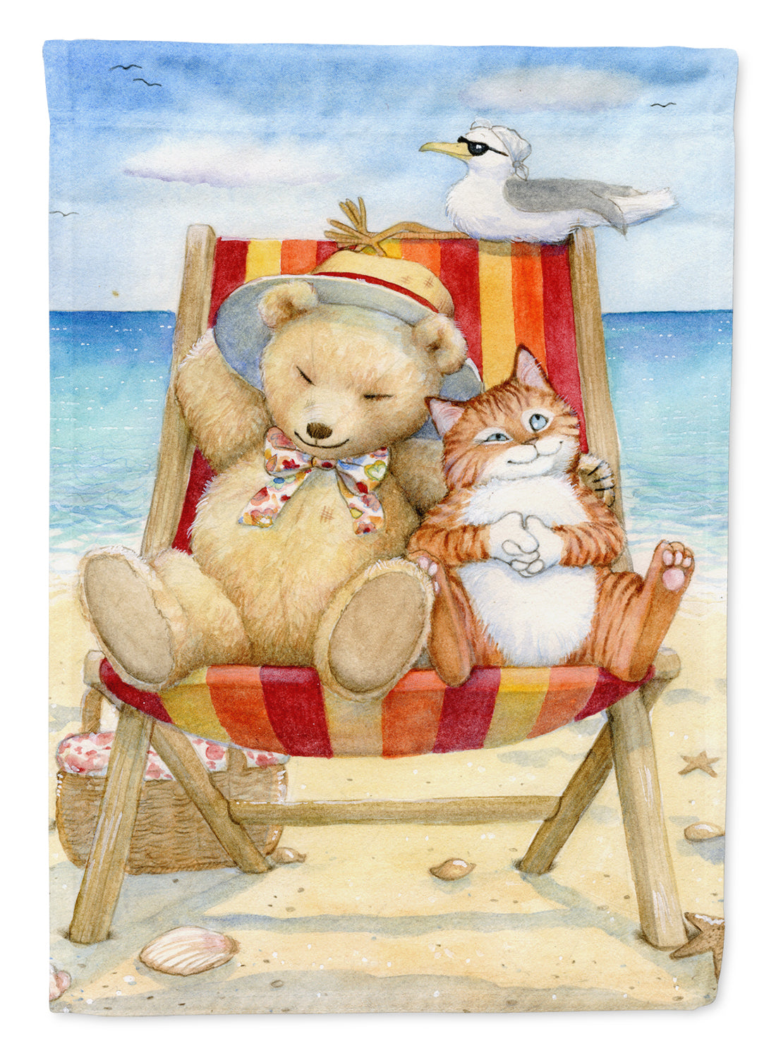 Summer Teddy Bear and Cat on Beach Garden Flag Mailbox Decorative Yard Banner Outside Patio Artwork for Flower Beds, Garden Size, Multicolor