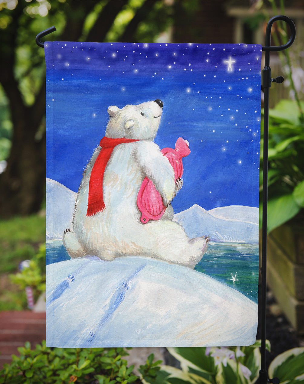 Polar Bear with Hot Water Bottle Garden Flag Mailbox Decorative Yard Banner Outside Patio Artwork for Flower Beds, Garden Size, Multicolor