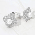 Pearl Center Rhinestone Pave Flower Clip On Earrings