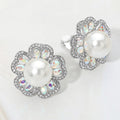 Pearl Center Rhinestone Embellished Floral Clip On Earrings