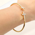 Stainless Steel Stone Paved Cross Tip Cuff Bracelet
