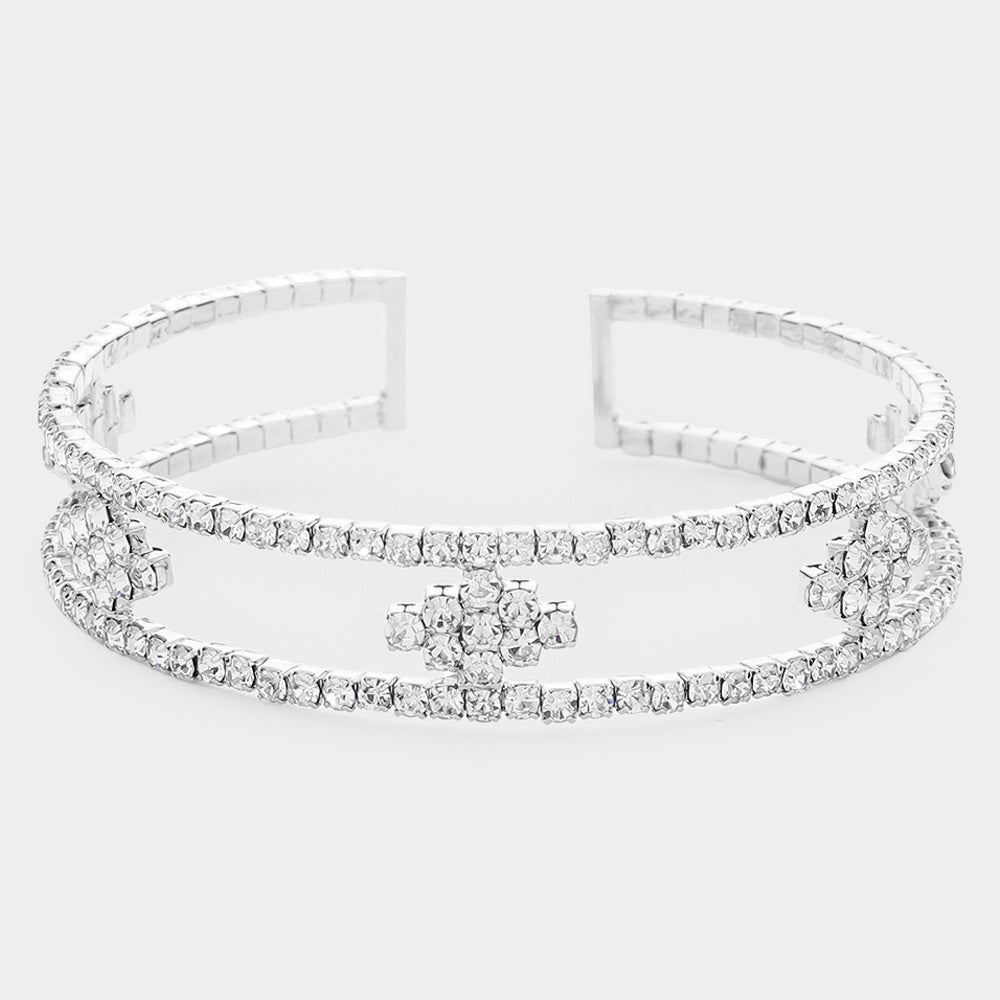 Rhinestone Marquise Accented Cuff Evening Bracelet