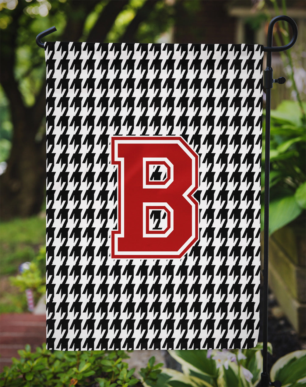 Letter B Monogram - Houndstooth Black Garden Flag Mailbox Decorative Yard Banner Outside Patio Artwork for Flower Beds, Garden Size, Multicolor