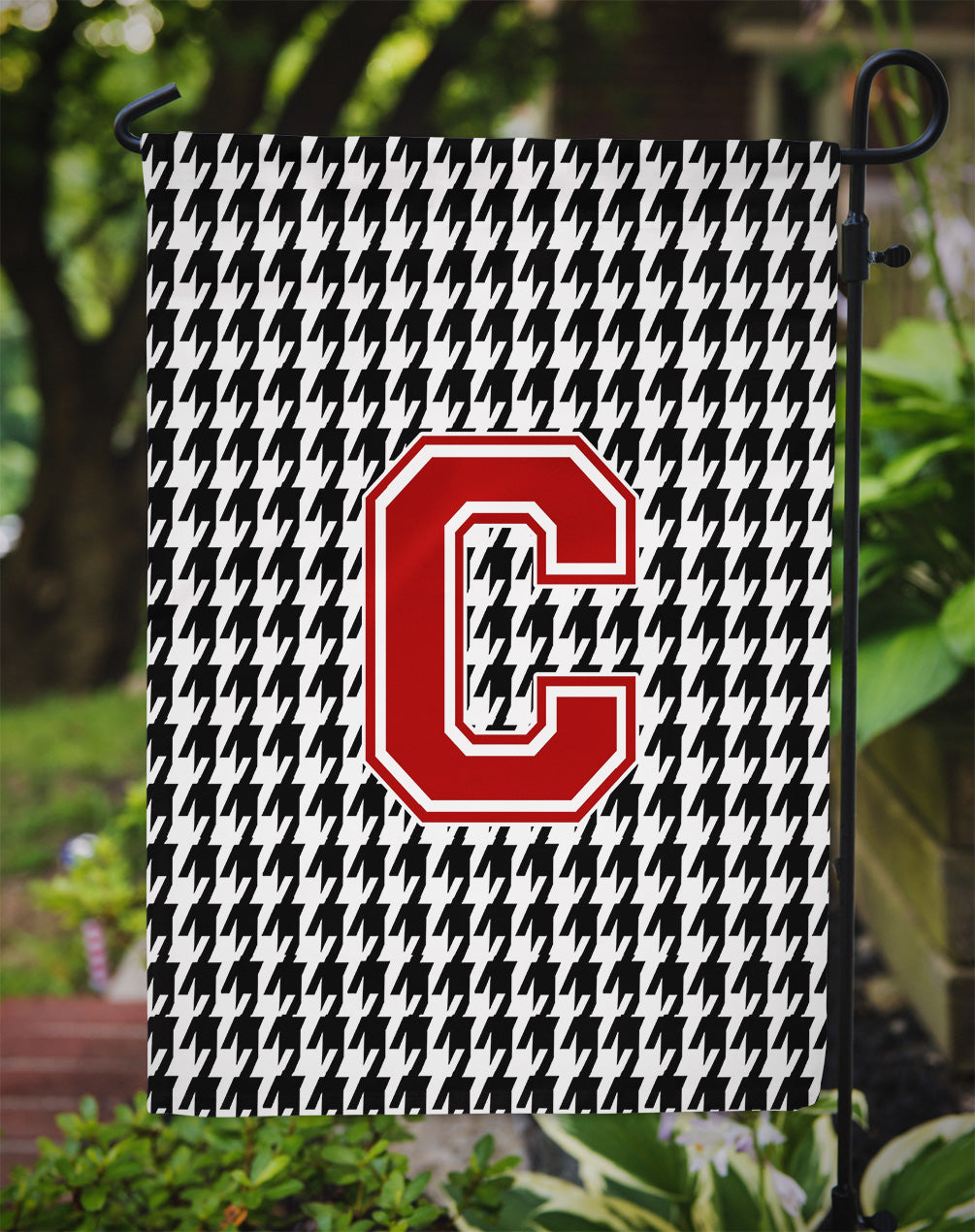 Letter C Monogram - Houndstooth Black Garden Flag Mailbox Decorative Yard Banner Outside Patio Artwork for Flower Beds, Garden Size, Multicolor
