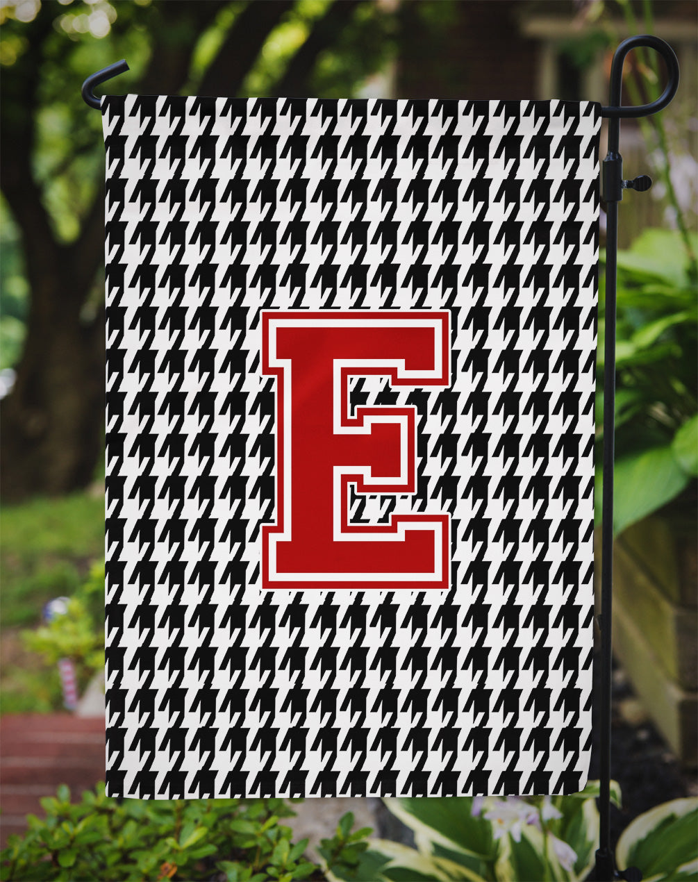 Letter E Monogram - Houndstooth Black Garden Flag Mailbox Decorative Yard Banner Outside Patio Artwork for Flower Beds, Garden Size, Multicolor