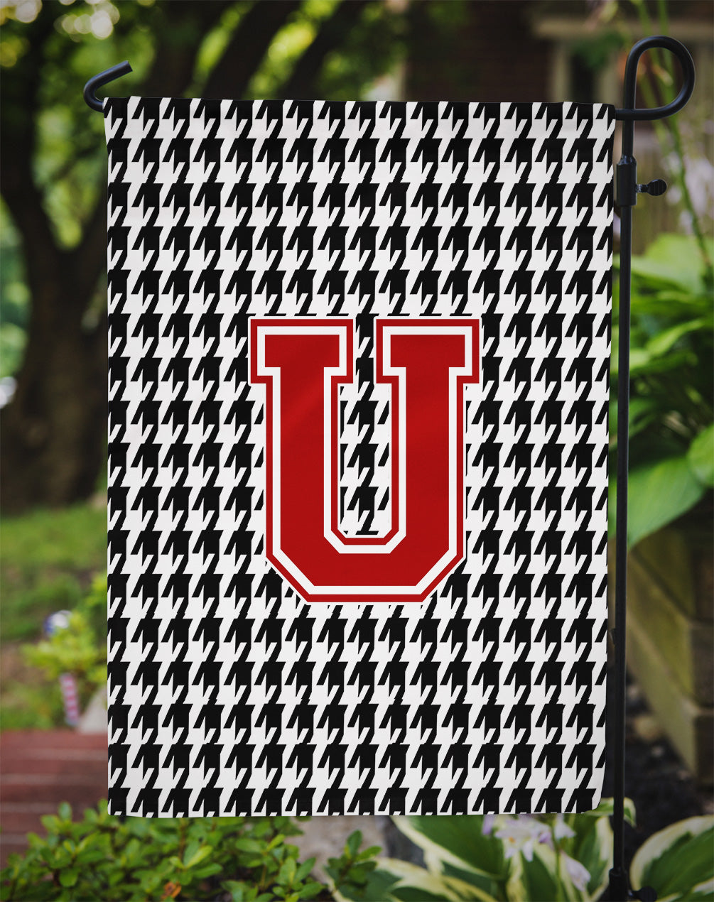 Letter U Monogram - Houndstooth Black Garden Flag Mailbox Decorative Yard Banner Outside Patio Artwork for Flower Beds, Garden Size, Multicolor