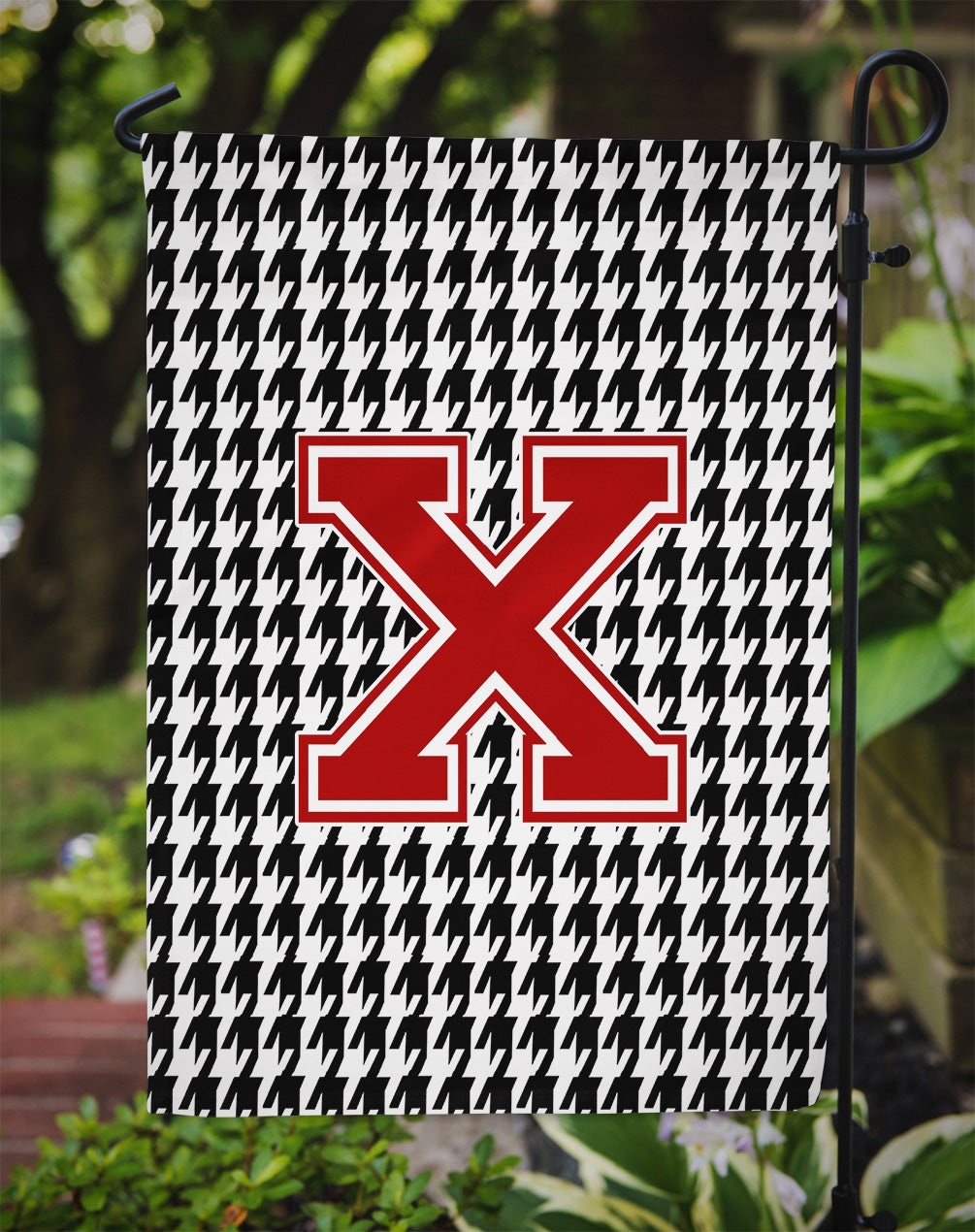 Letter X Monogram - Houndstooth Black Garden Flag Mailbox Decorative Yard Banner Outside Patio Artwork for Flower Beds, Garden Size, Multicolor