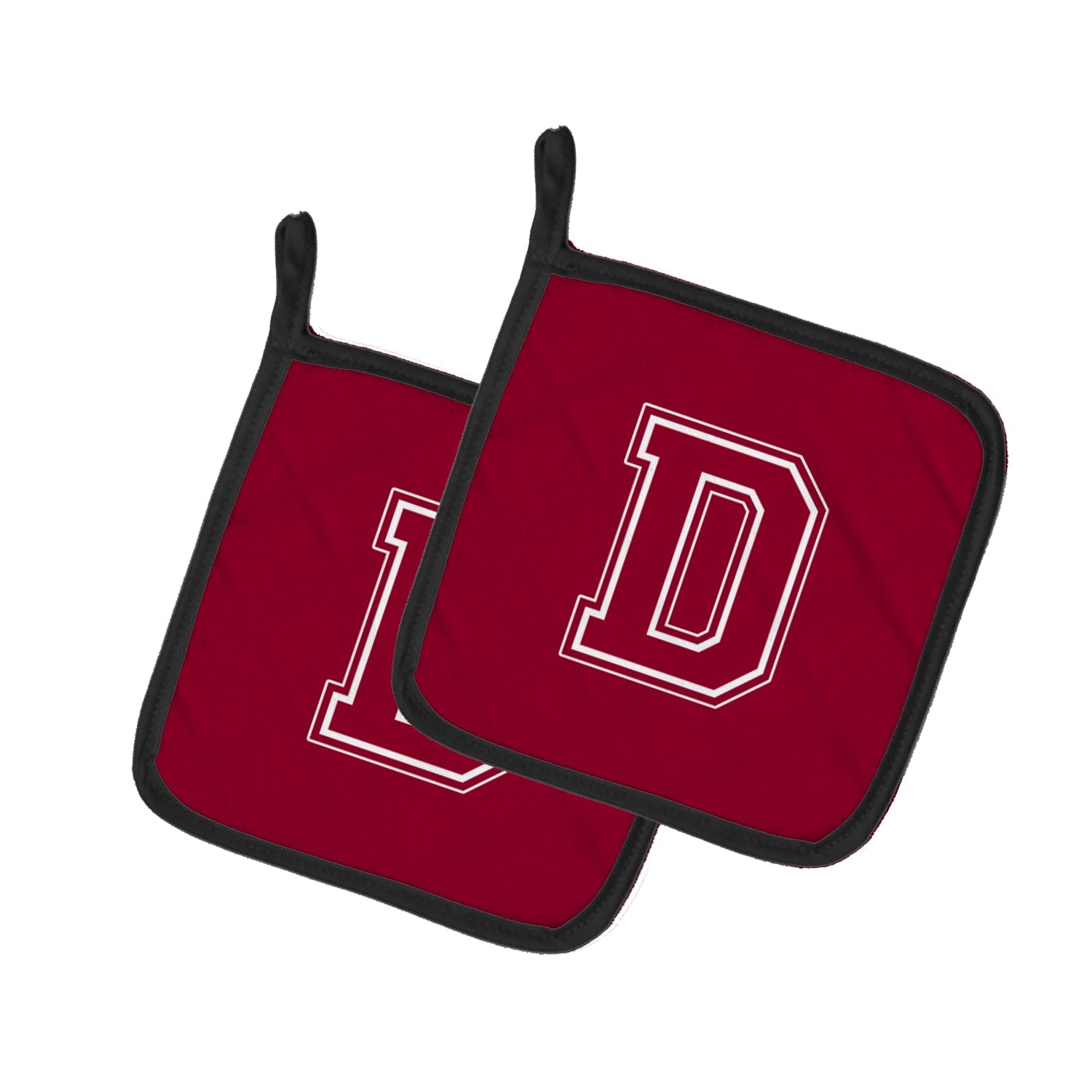 Letter D Initial Monogram - Maroon and White Pot Holder Set of 2 Heat Resistant Quilted Hot Pads 7.5 x 7.5 Inch, Insulated Kitchen Trivets for Cooking & Baking
