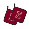 Monogram Initial E Maroon and White Pot Holder Set of 2 | Quilted Hot Pads