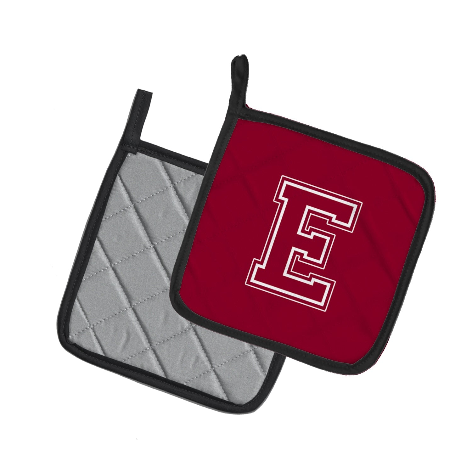 Monogram Initial E Maroon and White Pot Holder Set of 2 | Quilted Hot Pads